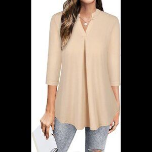 NWT Ninedaily Women's Tops Dressy Casual 3/4 Sleeve V Neck Chiffon Shirt SZ L